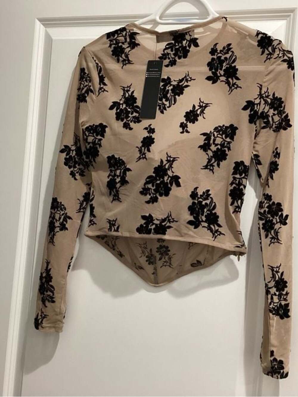 Lucky & Blessed Nude Mesh Corset Top with Black Floral Appliqué - NWT - Size S - Picture 4 of 6